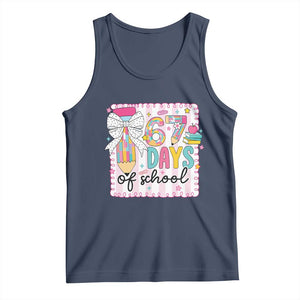 67 Days of School Tank Top Six Seven Cute Girly Pencil and Bow for Students Teachers TS02 Navy Print Your Wear