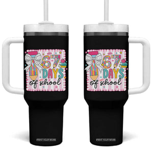 67 Days of School Tumbler With Handle Six Seven Cute Girly Pencil and Bow for Students Teachers TS02 One Size: 40 oz Black Print Your Wear