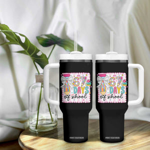 67 Days of School Tumbler With Handle Six Seven Cute Girly Pencil and Bow for Students Teachers TS02 Print Your Wear