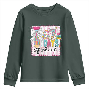 67 Days of School Youth Sweatshirt Six Seven Cute Girly Pencil and Bow for Students Teachers TS02 Dark Forest Green Print Your Wear