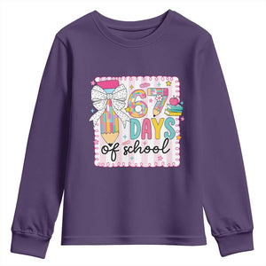 67 Days of School Youth Sweatshirt Six Seven Cute Girly Pencil and Bow for Students Teachers TS02 Purple Print Your Wear