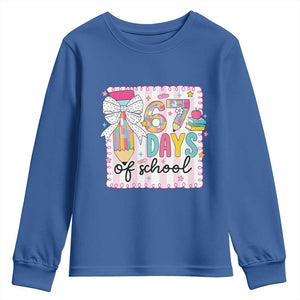 67 Days of School Youth Sweatshirt Six Seven Cute Girly Pencil and Bow for Students Teachers TS02 Royal Blue Print Your Wear