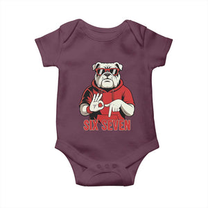 Six Seven Bulldog Meme Baby Onesie Funny 67 Mascot Signs Internet Brainrot Lover TS02 Maroon Print Your Wear