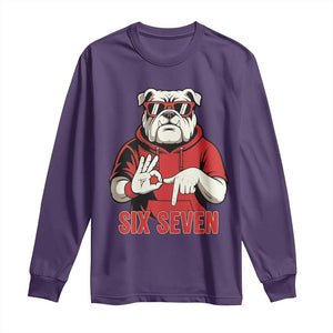 Six Seven Bulldog Meme Long Sleeve Shirt Funny 67 Mascot Signs Internet Brainrot Lover TS02 Purple Print Your Wear