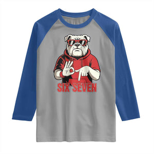 Six Seven Bulldog Meme Raglan Shirt Funny 67 Mascot Signs Internet Brainrot Lover TS02 Sport Gray Royal Print Your Wear