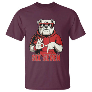 Six Seven Bulldog Meme T Shirt Funny 67 Mascot Signs Internet Brainrot Lover TS02 Maroon Print Your Wear