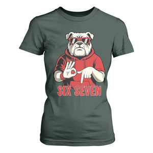 Six Seven Bulldog Meme T Shirt For Women Funny 67 Mascot Signs Internet Brainrot Lover TS02 Dark Forest Green Print Your Wear