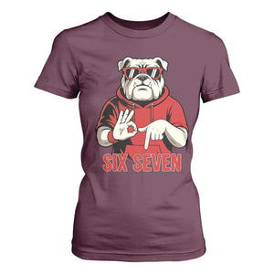 Six Seven Bulldog Meme T Shirt For Women Funny 67 Mascot Signs Internet Brainrot Lover TS02 Maroon Print Your Wear