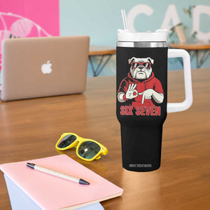Six Seven Bulldog Meme Tumbler With Handle Funny 67 Mascot Signs Internet Brainrot Lover TS02 Print Your Wear