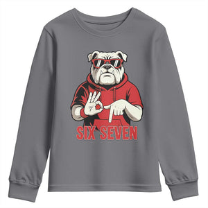 Six Seven Bulldog Meme Youth Sweatshirt Funny 67 Mascot Signs Internet Brainrot Lover TS02 Charcoal Print Your Wear