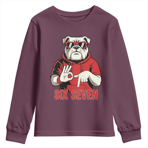 Six Seven Bulldog Meme Youth Sweatshirt Funny 67 Mascot Signs Internet Brainrot Lover TS02 Maroon Print Your Wear