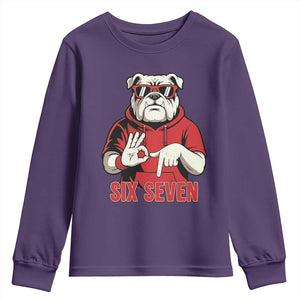 Six Seven Bulldog Meme Youth Sweatshirt Funny 67 Mascot Signs Internet Brainrot Lover TS02 Purple Print Your Wear