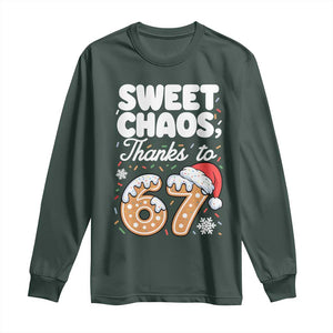 Sweet Chaos Thanks to 67 Long Sleeve Shirt Funny Christmas Cookie Meme with Sprinkles TS02 Dark Forest Green Print Your Wear