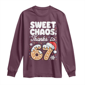 Sweet Chaos Thanks to 67 Long Sleeve Shirt Funny Christmas Cookie Meme with Sprinkles TS02 Maroon Print Your Wear