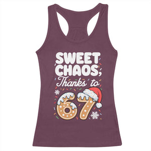 Sweet Chaos Thanks to 67 Racerback Tank Top Funny Christmas Cookie Meme with Sprinkles TS02 Maroon Print Your Wear