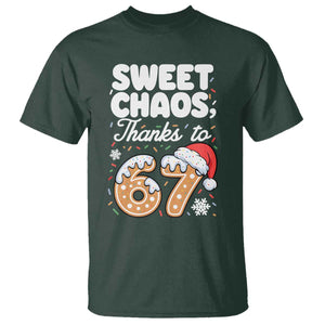 Sweet Chaos Thanks to 67 T Shirt Funny Christmas Cookie Meme with Sprinkles TS02 Dark Forest Green Print Your Wear