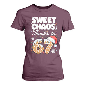 Sweet Chaos Thanks to 67 T Shirt For Women Funny Christmas Cookie Meme with Sprinkles TS02 Maroon Print Your Wear
