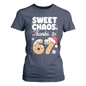 Sweet Chaos Thanks to 67 T Shirt For Women Funny Christmas Cookie Meme with Sprinkles TS02 Navy Print Your Wear