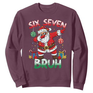 Six Seven Bruh Christmas Sweatshirt Funny Dabbing Santa 67 Meme Holiday Gag Gift TS02 Maroon Print Your Wear