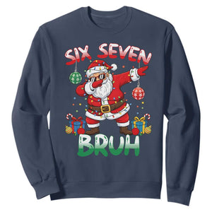 Six Seven Bruh Christmas Sweatshirt Funny Dabbing Santa 67 Meme Holiday Gag Gift TS02 Navy Print Your Wear