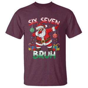 Six Seven Bruh Christmas T Shirt Funny Dabbing Santa 67 Meme Holiday Gag Gift TS02 Maroon Print Your Wear