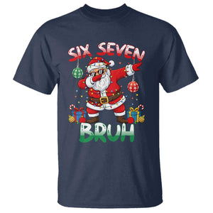 Six Seven Bruh Christmas T Shirt Funny Dabbing Santa 67 Meme Holiday Gag Gift TS02 Navy Print Your Wear