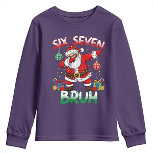 Six Seven Bruh Christmas Youth Sweatshirt Funny Dabbing Santa 67 Meme Holiday Gag Gift TS02 Purple Print Your Wear