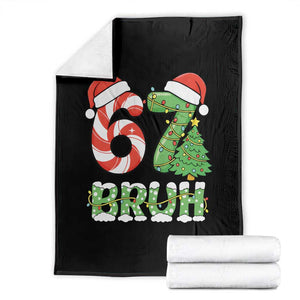 Funny 67 Bruh Christmas Throw Blanket Candy Cane and Xmas Tree Six Seven Meme Holiday Lights TS02 Black Print Your Wear