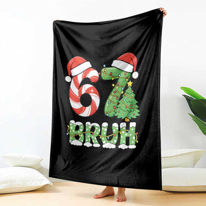 Funny 67 Bruh Christmas Throw Blanket Candy Cane and Xmas Tree Six Seven Meme Holiday Lights TS02 Print Your Wear