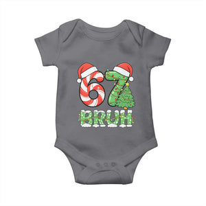 Funny 67 Bruh Christmas Baby Onesie Candy Cane and Xmas Tree Six Seven Meme Holiday Lights TS02 Charcoal Print Your Wear