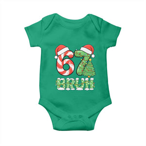 Funny 67 Bruh Christmas Baby Onesie Candy Cane and Xmas Tree Six Seven Meme Holiday Lights TS02 Irish Green Print Your Wear