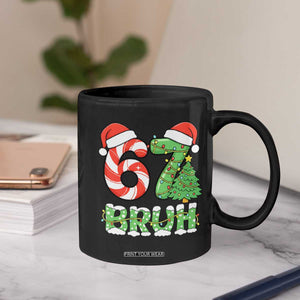 Funny 67 Bruh Christmas Coffee Mug Candy Cane and Xmas Tree Six Seven Meme Holiday Lights TS02 Print Your Wear