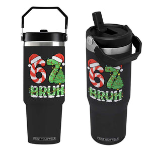 Funny 67 Bruh Christmas Flip Straw Tumbler Candy Cane and Xmas Tree Six Seven Meme Holiday Lights TS02 One Size: 30 oz Black Print Your Wear