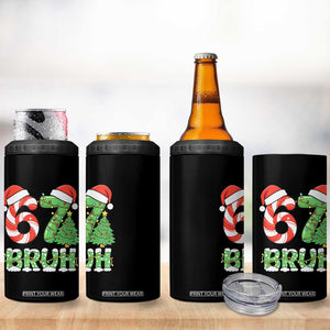 Funny 67 Bruh Christmas 4 in 1 Can Cooler Tumbler Candy Cane and Xmas Tree Six Seven Meme Holiday Lights TS02 Print Your Wear