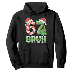 Funny 67 Bruh Christmas Hoodie Candy Cane and Xmas Tree Six Seven Meme Holiday Lights TS02 Black Print Your Wear