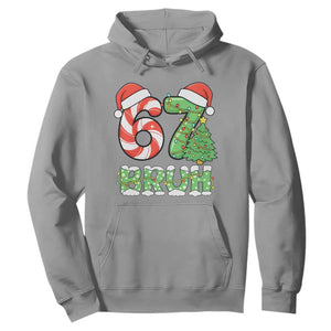 Funny 67 Bruh Christmas Hoodie Candy Cane and Xmas Tree Six Seven Meme Holiday Lights TS02 Sport Gray Print Your Wear