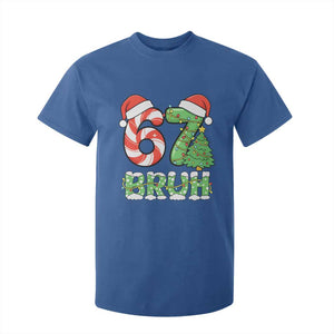 Funny 67 Bruh Christmas T Shirt For Kid Candy Cane and Xmas Tree Six Seven Meme Holiday Lights TS02 Royal Blue Print Your Wear