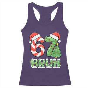 Funny 67 Bruh Christmas Racerback Tank Top Candy Cane and Xmas Tree Six Seven Meme Holiday Lights TS02 Purple Print Your Wear