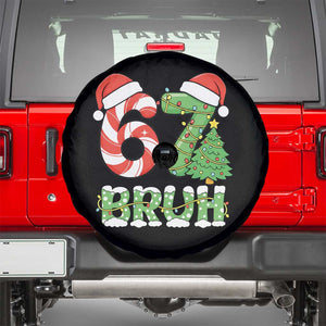 Funny 67 Bruh Christmas Spare Tire Cover Candy Cane and Xmas Tree Six Seven Meme Holiday Lights TS02 Black Print Your Wear