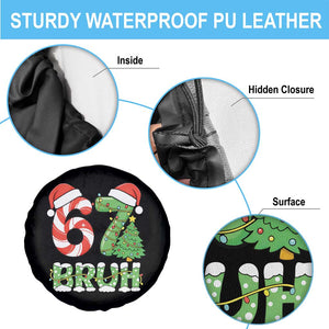 Funny 67 Bruh Christmas Spare Tire Cover Candy Cane and Xmas Tree Six Seven Meme Holiday Lights TS02 Print Your Wear
