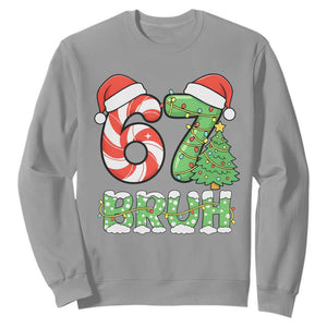 Funny 67 Bruh Christmas Sweatshirt Candy Cane and Xmas Tree Six Seven Meme Holiday Lights TS02 Sport Gray Print Your Wear