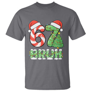 Funny 67 Bruh Christmas T Shirt Candy Cane and Xmas Tree Six Seven Meme Holiday Lights TS02 Charcoal Print Your Wear