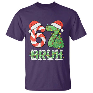 Funny 67 Bruh Christmas T Shirt Candy Cane and Xmas Tree Six Seven Meme Holiday Lights TS02 Purple Print Your Wear