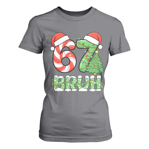 Funny 67 Bruh Christmas T Shirt For Women Candy Cane and Xmas Tree Six Seven Meme Holiday Lights TS02 Charcoal Print Your Wear