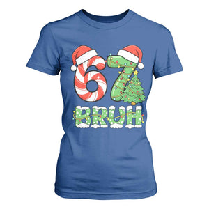 Funny 67 Bruh Christmas T Shirt For Women Candy Cane and Xmas Tree Six Seven Meme Holiday Lights TS02 Royal Blue Print Your Wear