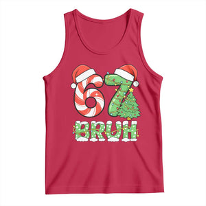Funny 67 Bruh Christmas Tank Top Candy Cane and Xmas Tree Six Seven Meme Holiday Lights TS02 Red Print Your Wear