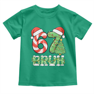 Funny 67 Bruh Christmas Toddler T Shirt Candy Cane and Xmas Tree Six Seven Meme Holiday Lights TS02 Irish Green Print Your Wear