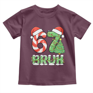 Funny 67 Bruh Christmas Toddler T Shirt Candy Cane and Xmas Tree Six Seven Meme Holiday Lights TS02 Maroon Print Your Wear