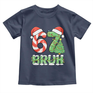Funny 67 Bruh Christmas Toddler T Shirt Candy Cane and Xmas Tree Six Seven Meme Holiday Lights TS02 Navy Print Your Wear