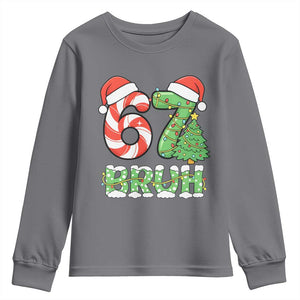 Funny 67 Bruh Christmas Youth Sweatshirt Candy Cane and Xmas Tree Six Seven Meme Holiday Lights TS02 Charcoal Print Your Wear